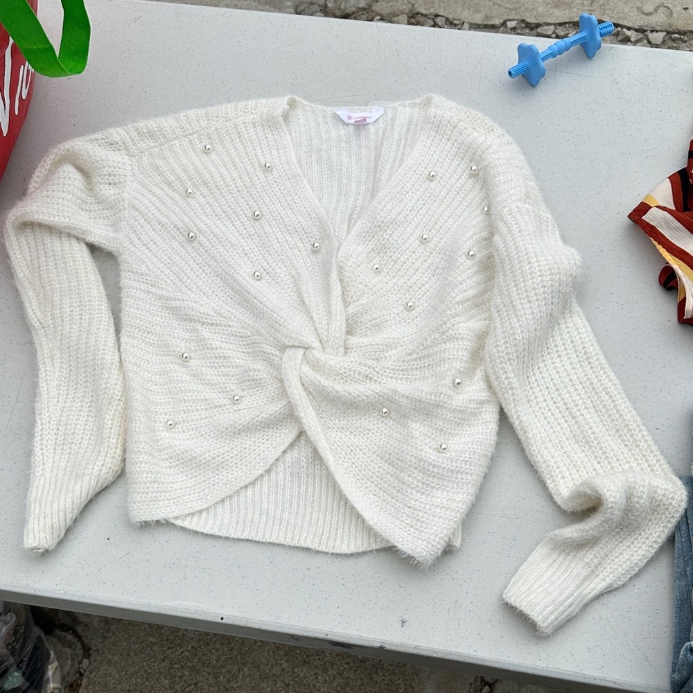 No Boundaries White Pearl Accent Sweater